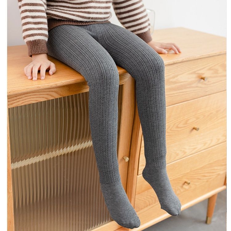 タイツ 暖か綿混リブ編み裏起毛タイツ