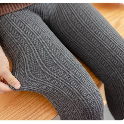 タイツ 暖か綿混リブ編み裏起毛タイツ
