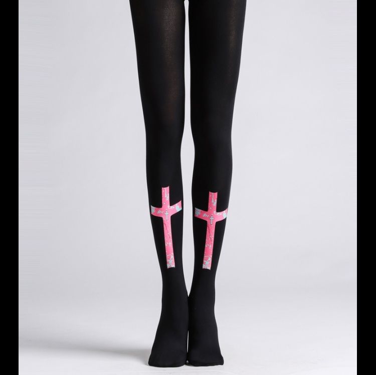 タイツ 十字架模様美脚着圧タイツ