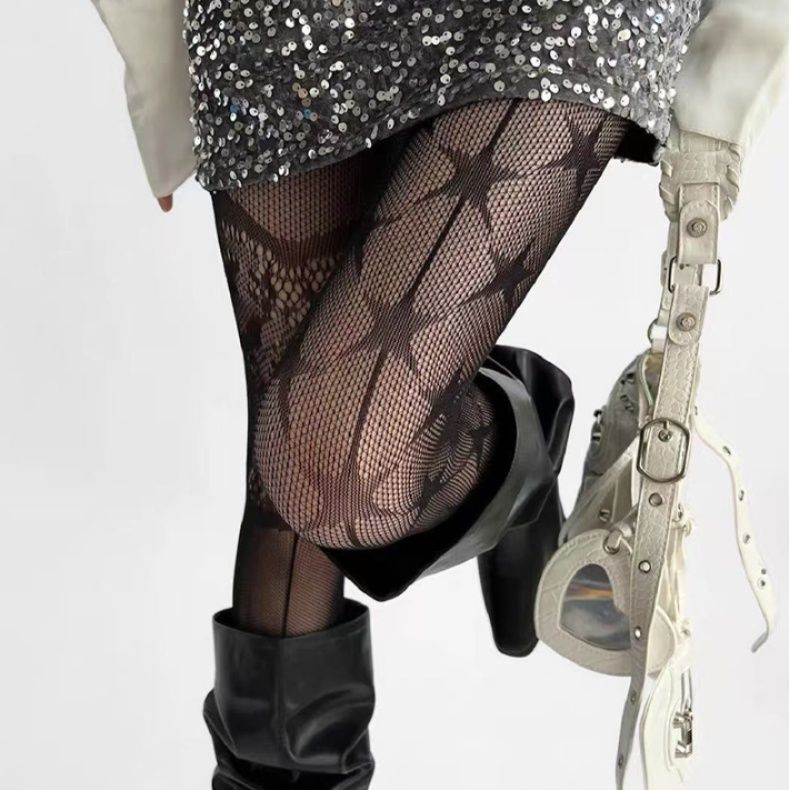 タイツ 星柄デザイン網タイツ