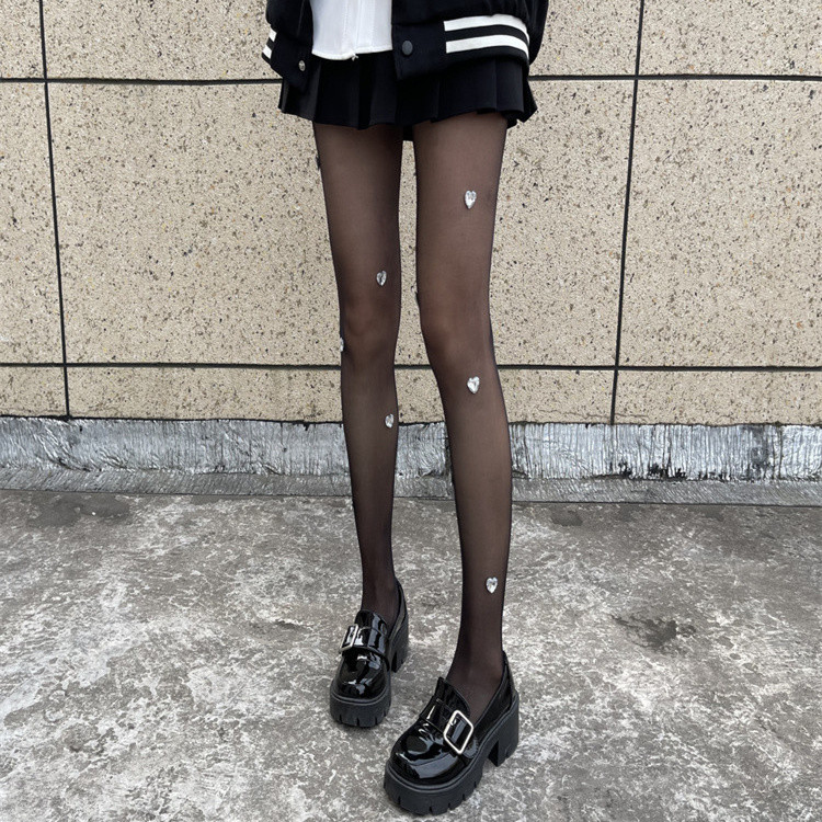 網タイツ ハート柄 ダイヤモンド付き 可愛い系 女性用