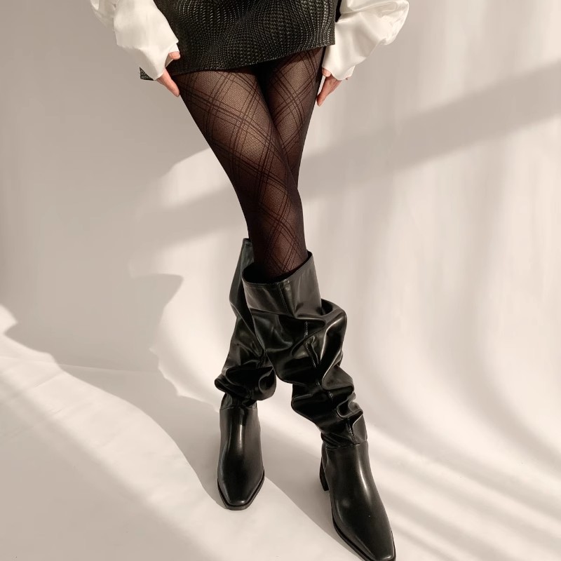 タイツ 斜めチェック柄網タイツ