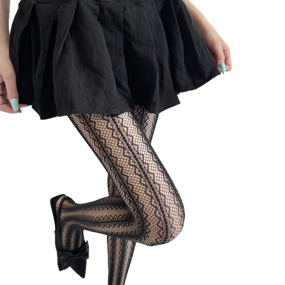 タイツ 細かい網目模様の透け感美脚タイツ