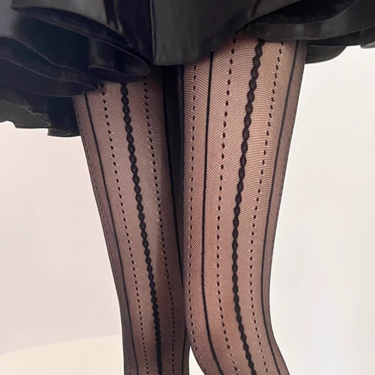 タイツ 縦ライン波型ドット網タイツ