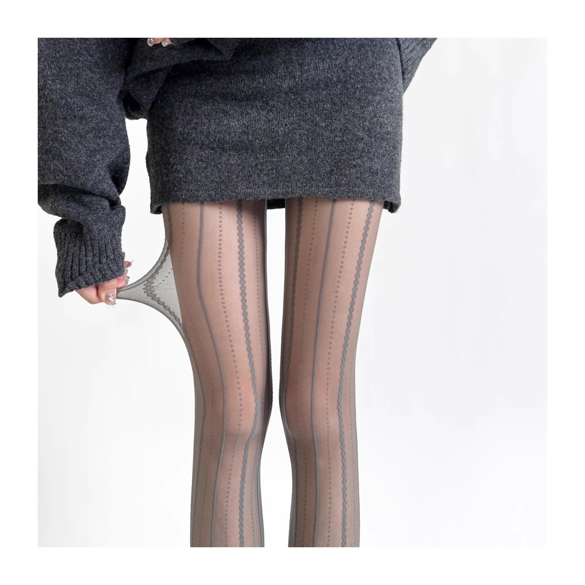 タイツ 縦ライン波型ドット網タイツ