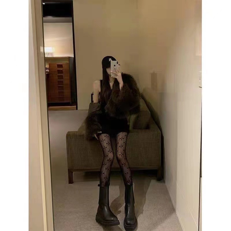 タイツ花柄レース透かし編み網タイツ