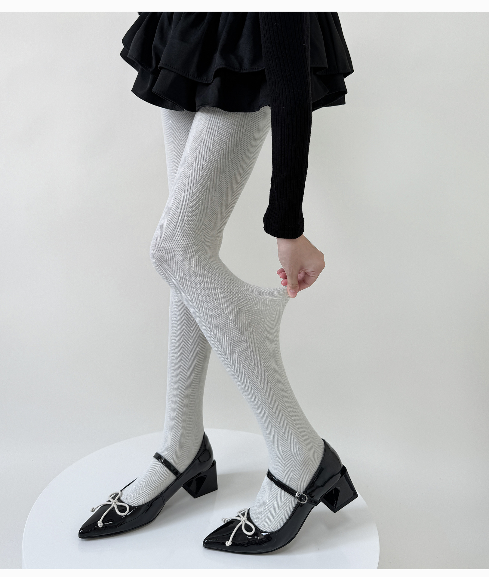 タイツ ヘリンボーン柄裏起毛あったかタイツ