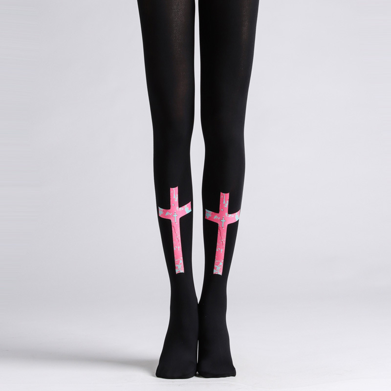 タイツ 十字架模様美脚着圧タイツ