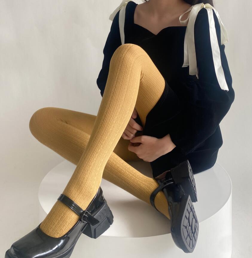 裏起毛リブ編みタイツ 暖かニットストッキング