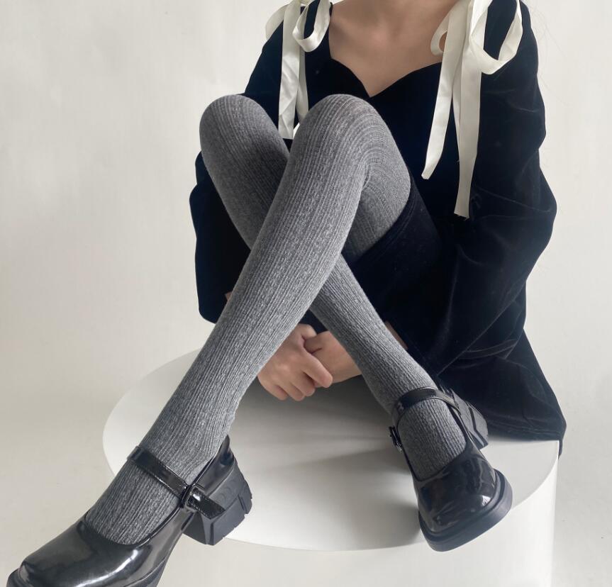 裏起毛リブ編みタイツ 暖かニットストッキング
