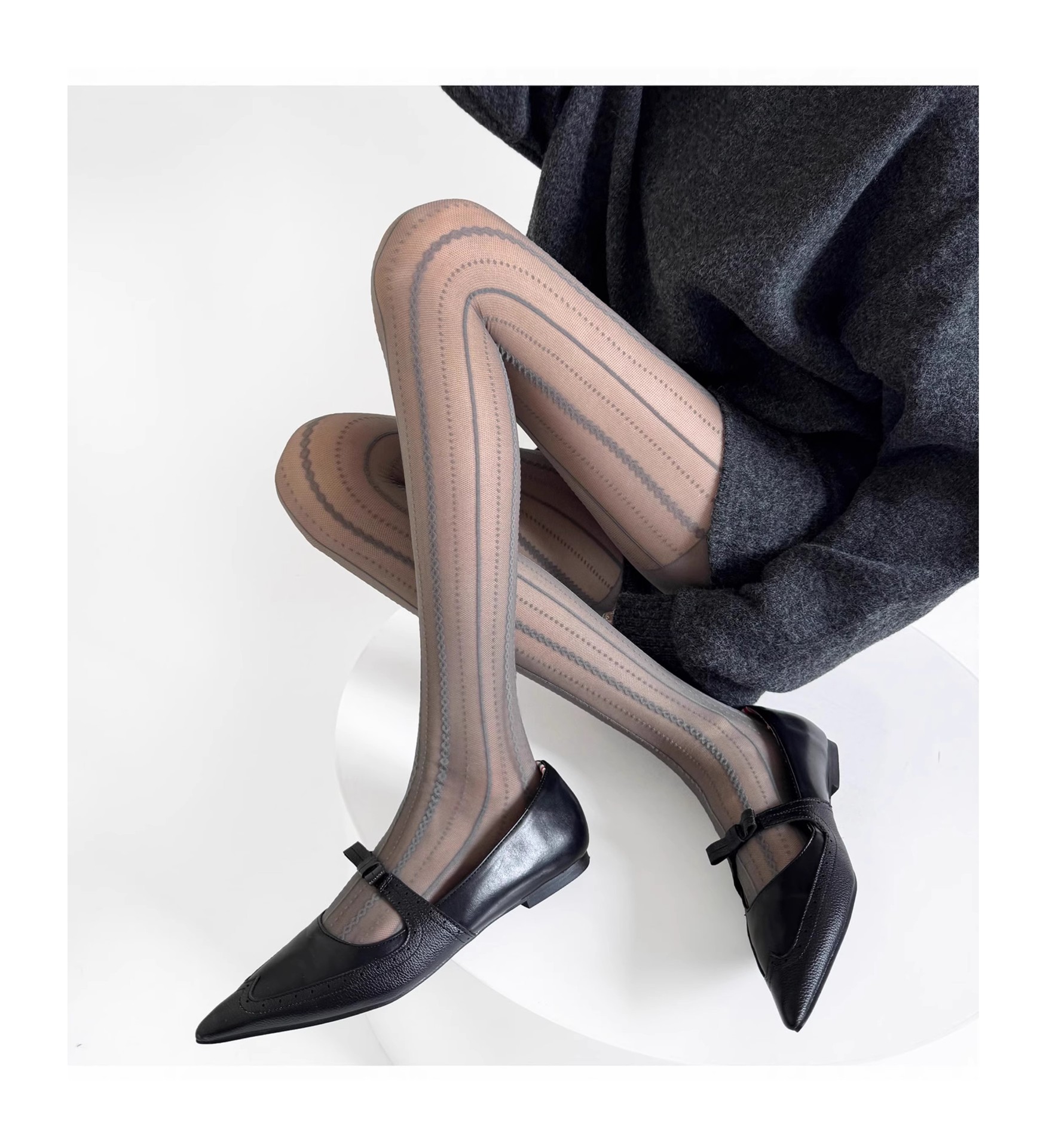 タイツ 縦ライン波型ドット網タイツ