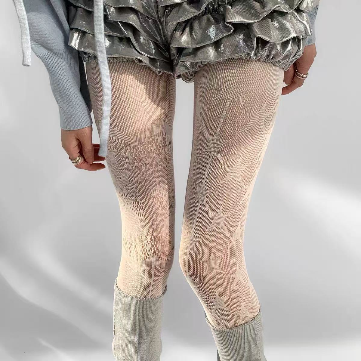 タイツ 星柄デザイン網タイツ