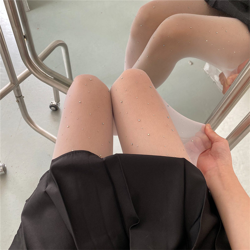 韓国風透け感網タイツ星柄ドット薄手ストッキング