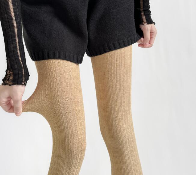 裏起毛リブ編みタイツ 暖かニットストッキング
