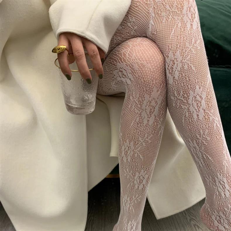 タイツ 繊細レース柄網タイツ 透け感エレガント