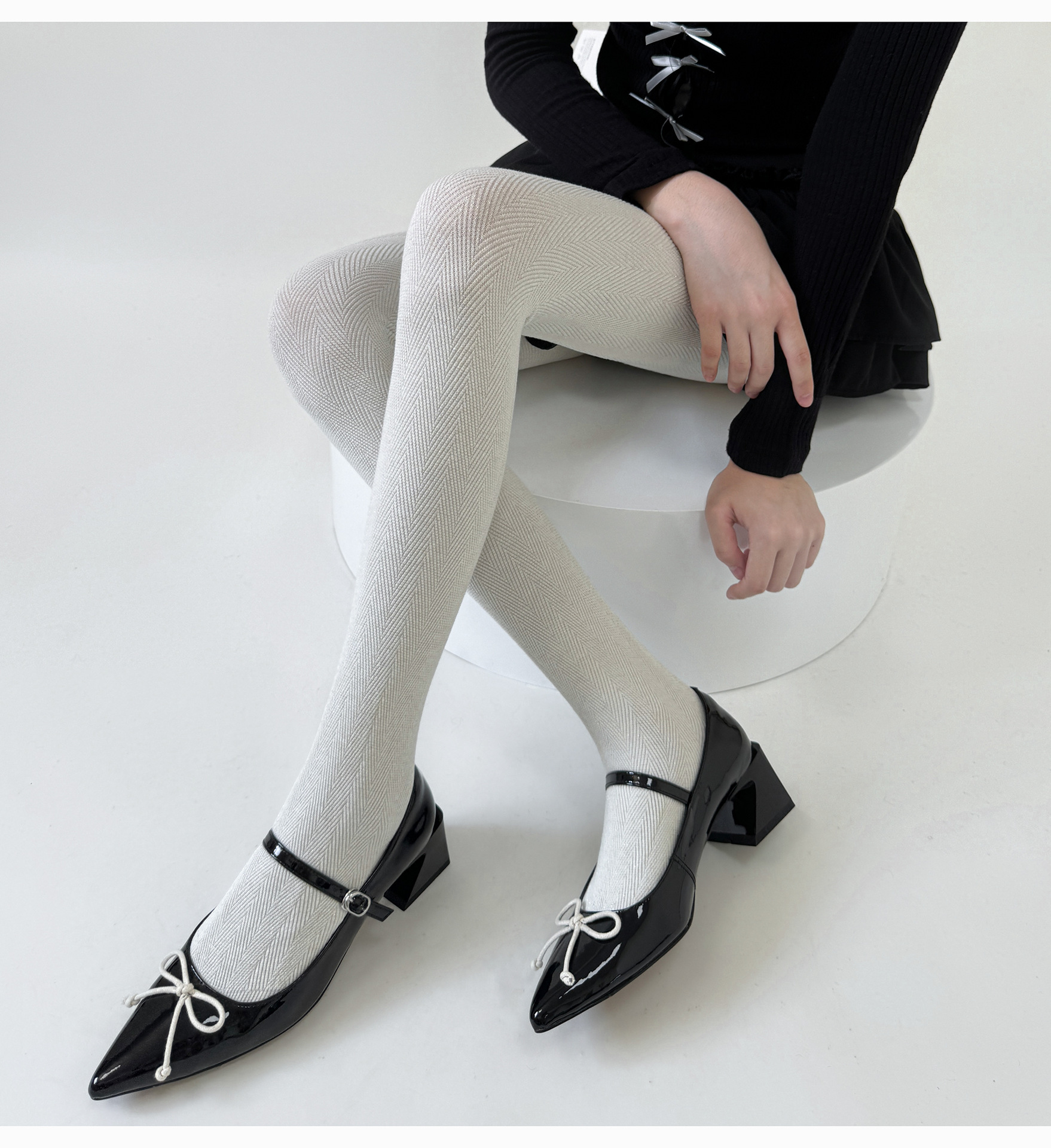 タイツ ヘリンボーン柄裏起毛あったかタイツ