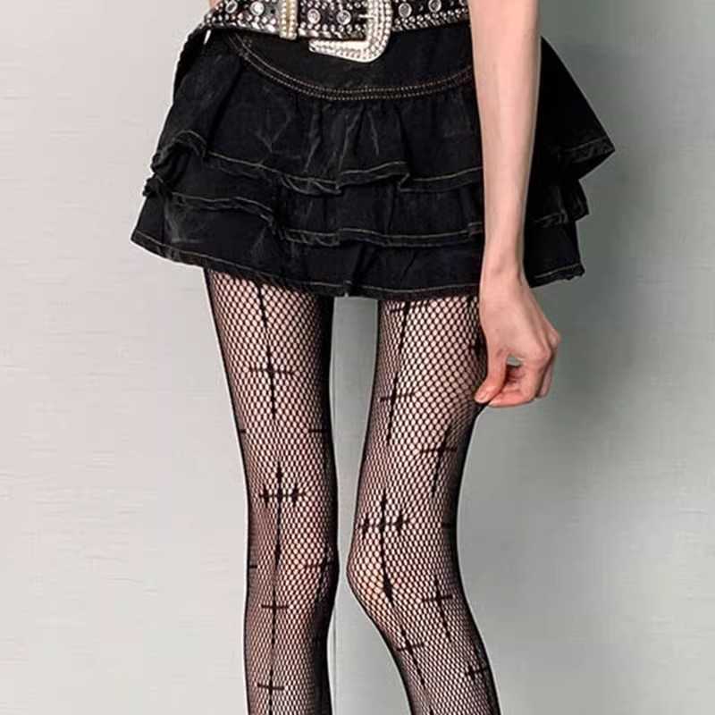 タイツ 十字架デザイン網タイツ