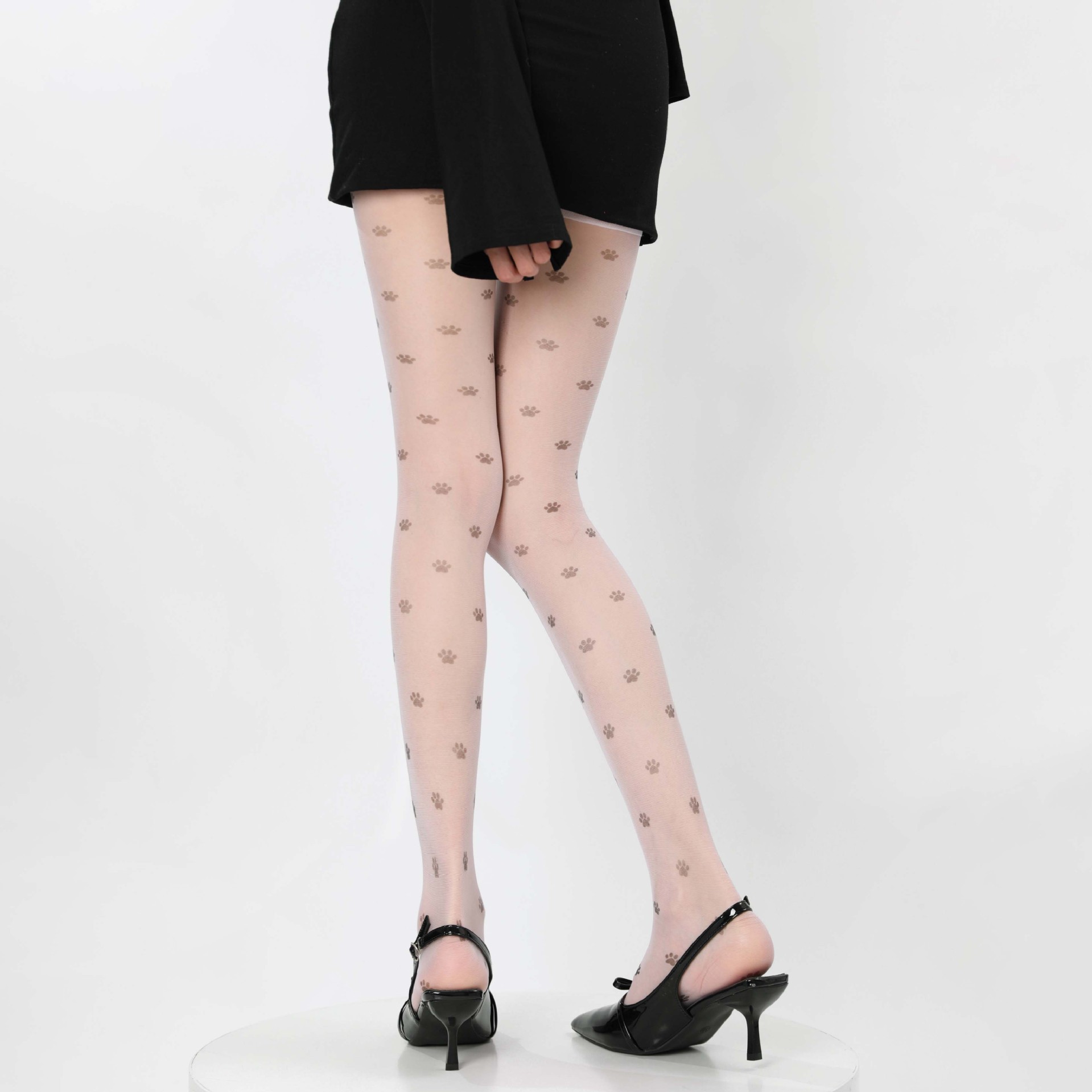 タイツ 猫足あしあと柄シアータイツ