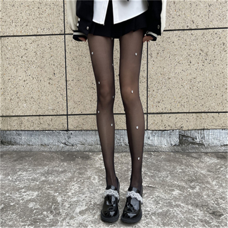網タイツ ハート柄 ダイヤモンド付き 可愛い系 女性用