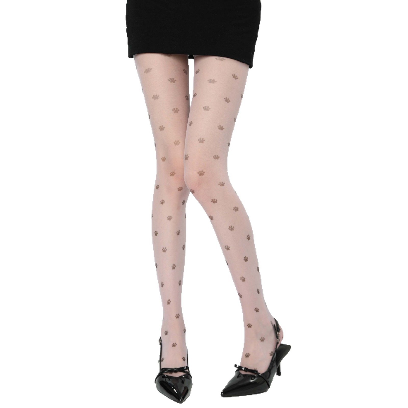 タイツ 猫足あしあと柄シアータイツ