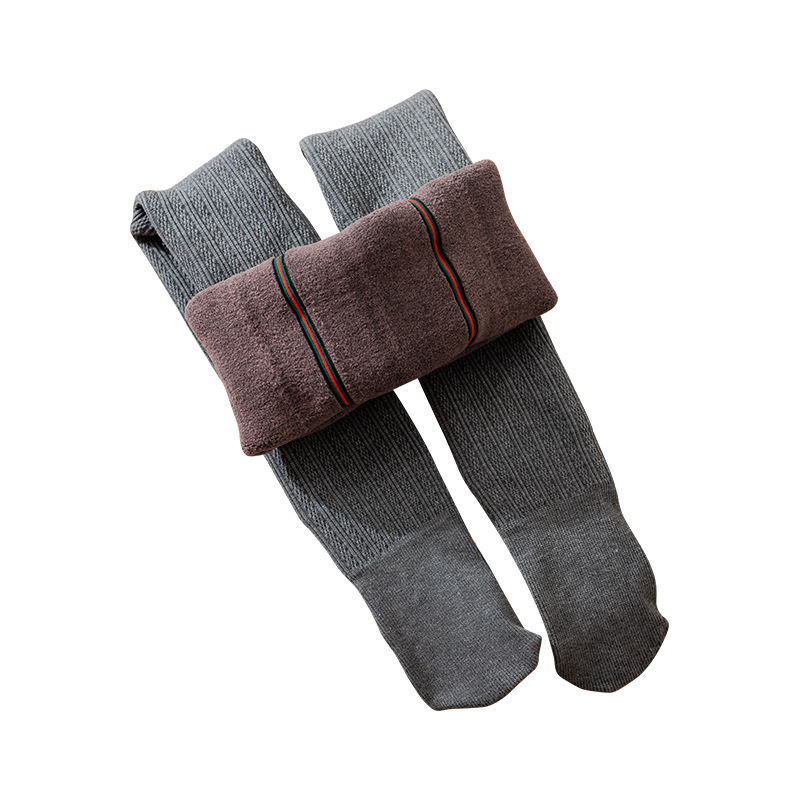 タイツ 暖か綿混リブ編み裏起毛タイツ