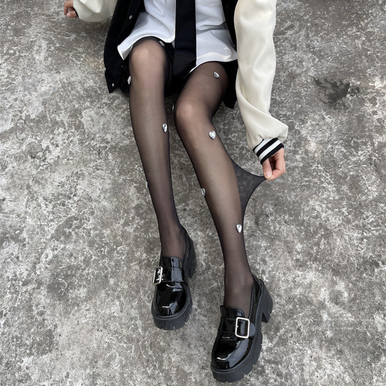 網タイツ ハート柄 ダイヤモンド付き 可愛い系 女性用