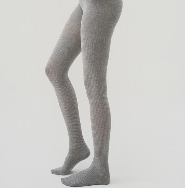 着圧リブ編みタイツ 黒 厚手ストッキング