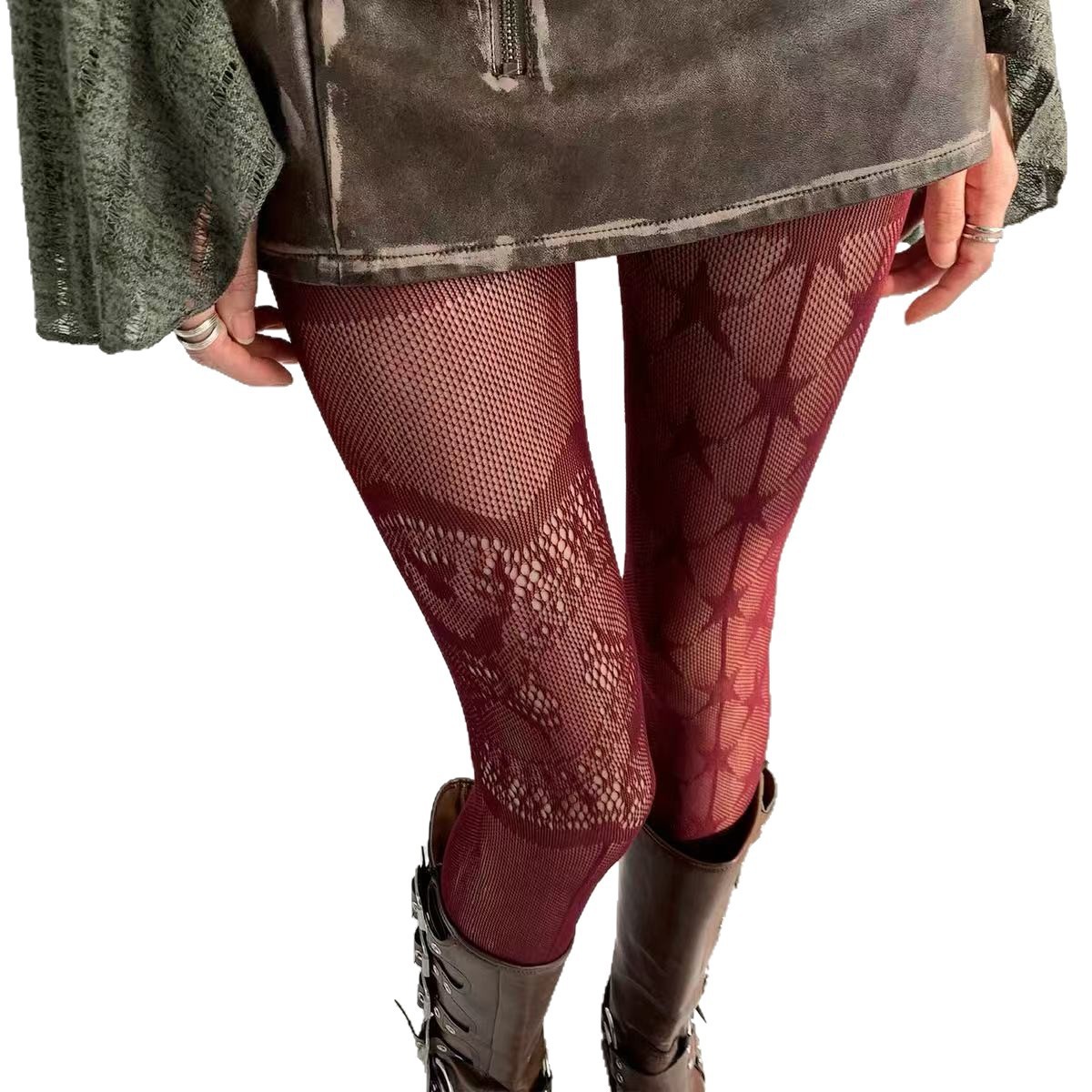 タイツ 星柄デザイン網タイツ