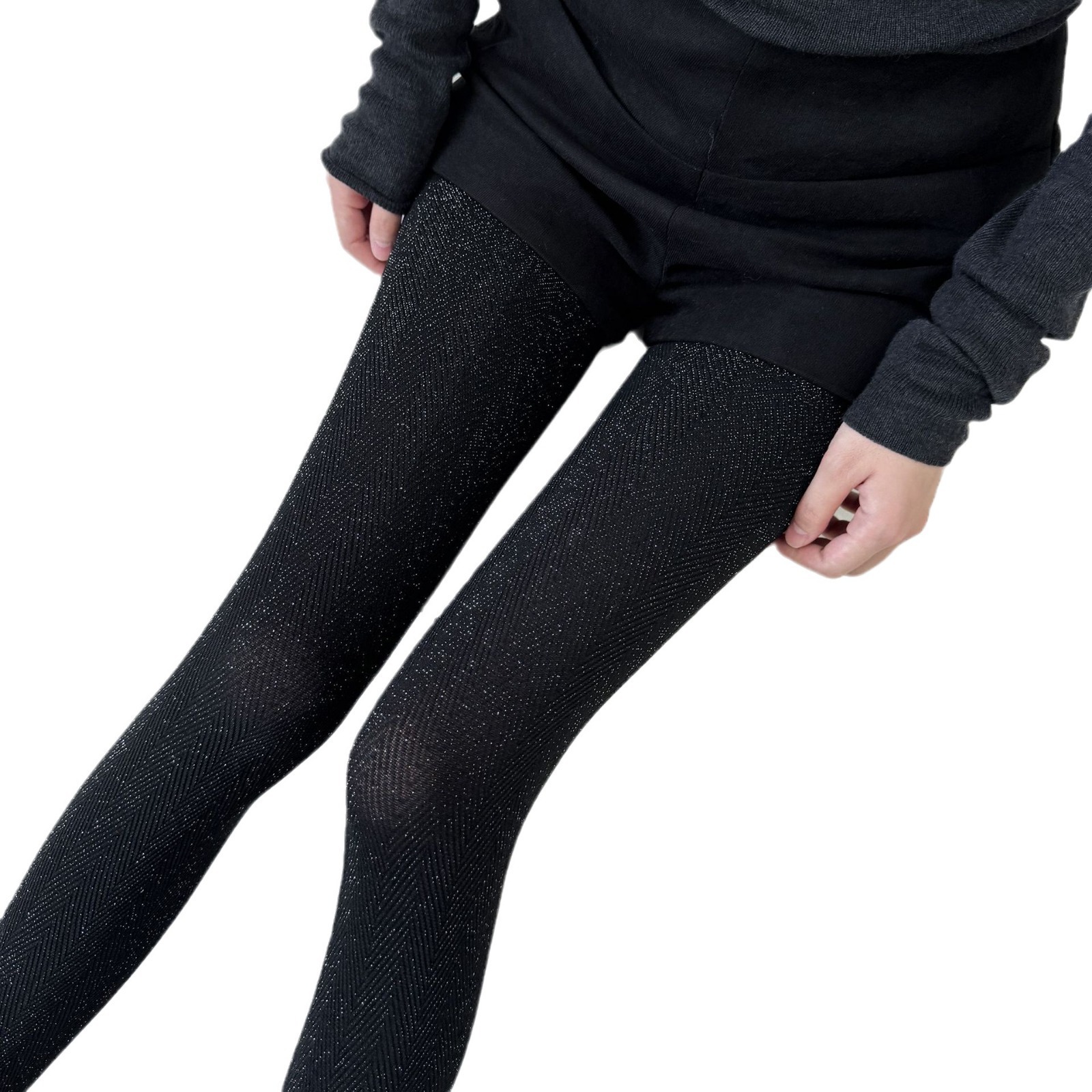 タイツ ヘリンボーン柄裏起毛あったかタイツ