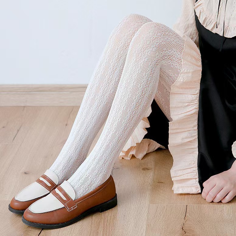 タイツ レース風細かい網目模様のガーリータイツ