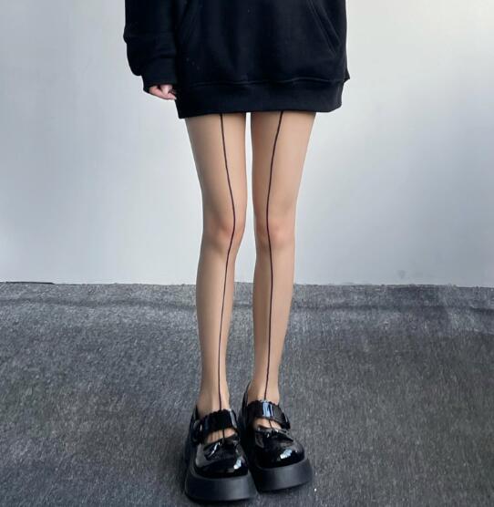 網タイツ 縦ライン入り 通気性抜群 美脚ストッキング