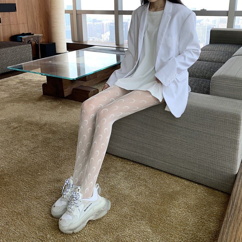 タイツ 月モチーフ柄網タイツ