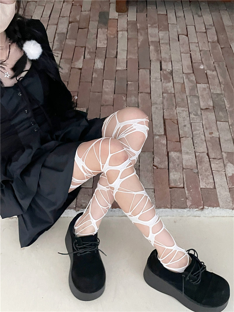韓国風 網タイツ 編み上げデザイン ストッキング