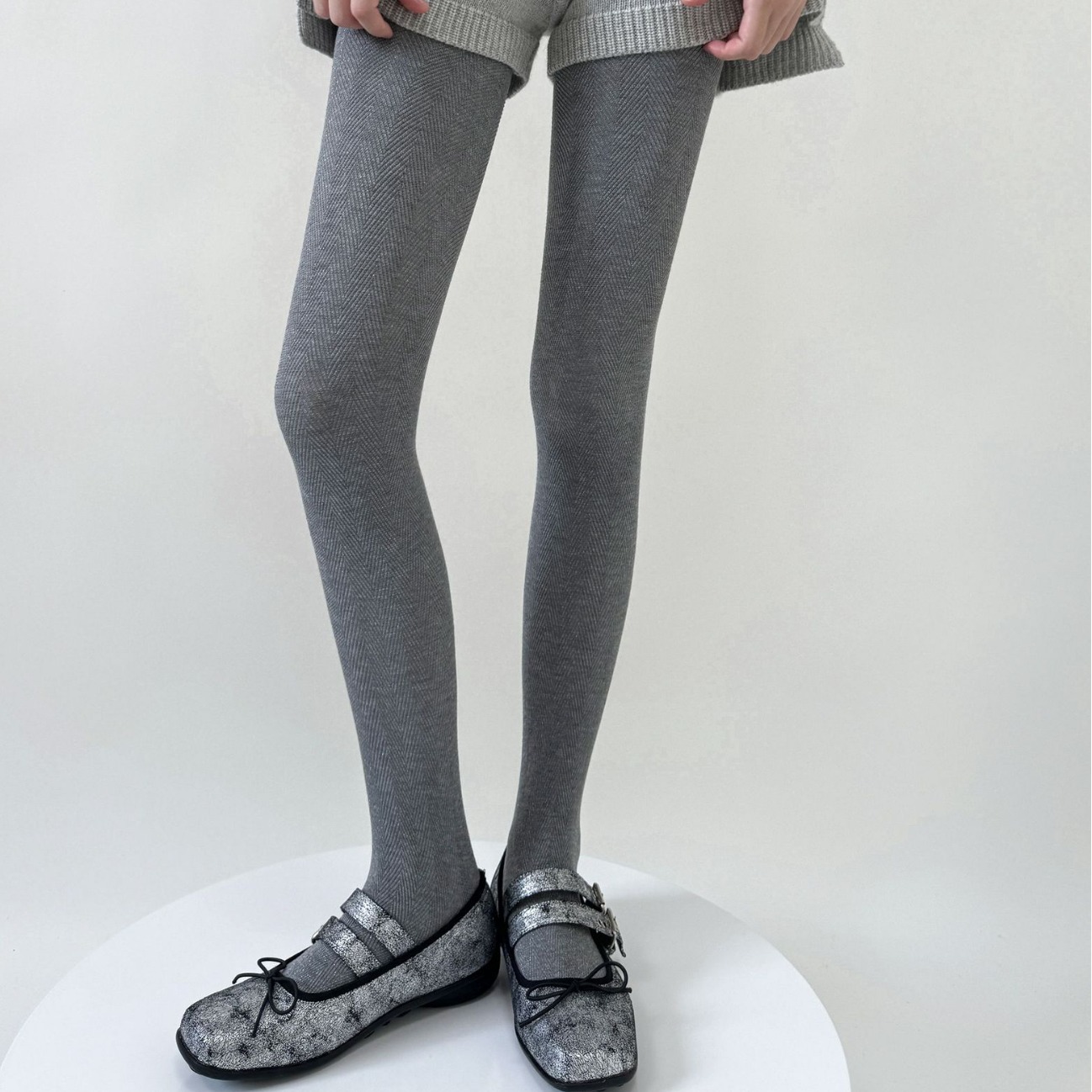 タイツ ヘリンボーン柄裏起毛あったかタイツ