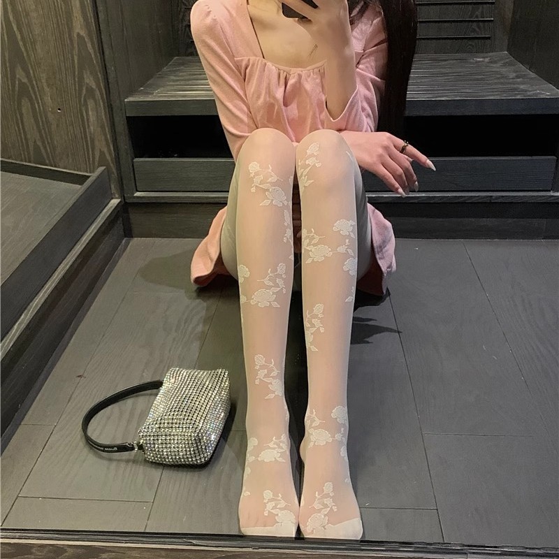 タイツ 天使柄透かし編みシアータイツ