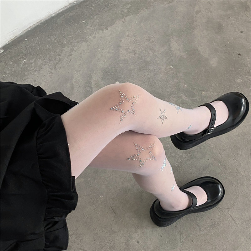 韓国風星柄網タイツ 透け感ストッキング