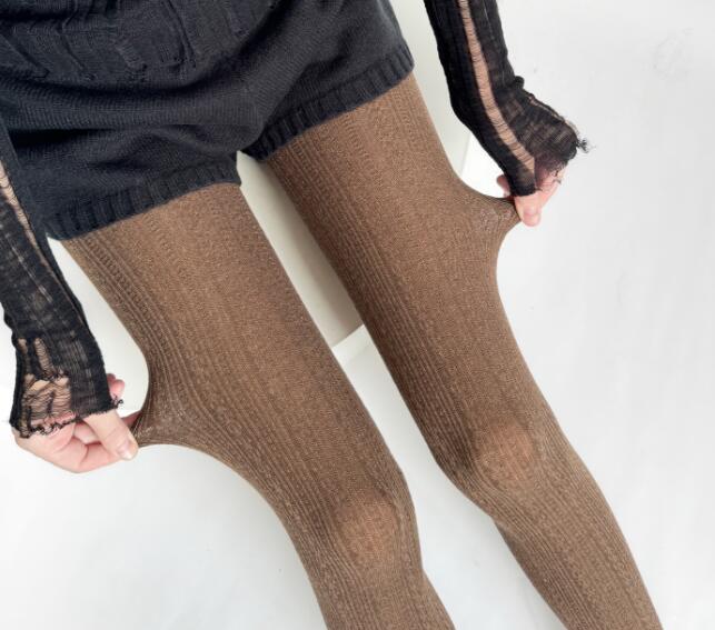 裏起毛リブ編みタイツ 暖かニットストッキング