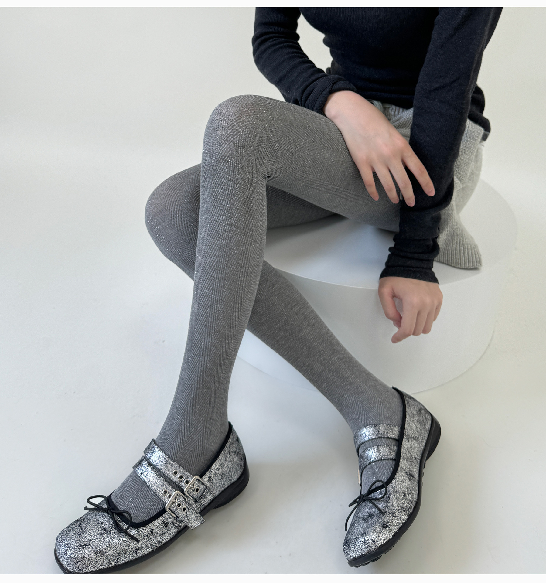 タイツ ヘリンボーン柄裏起毛あったかタイツ