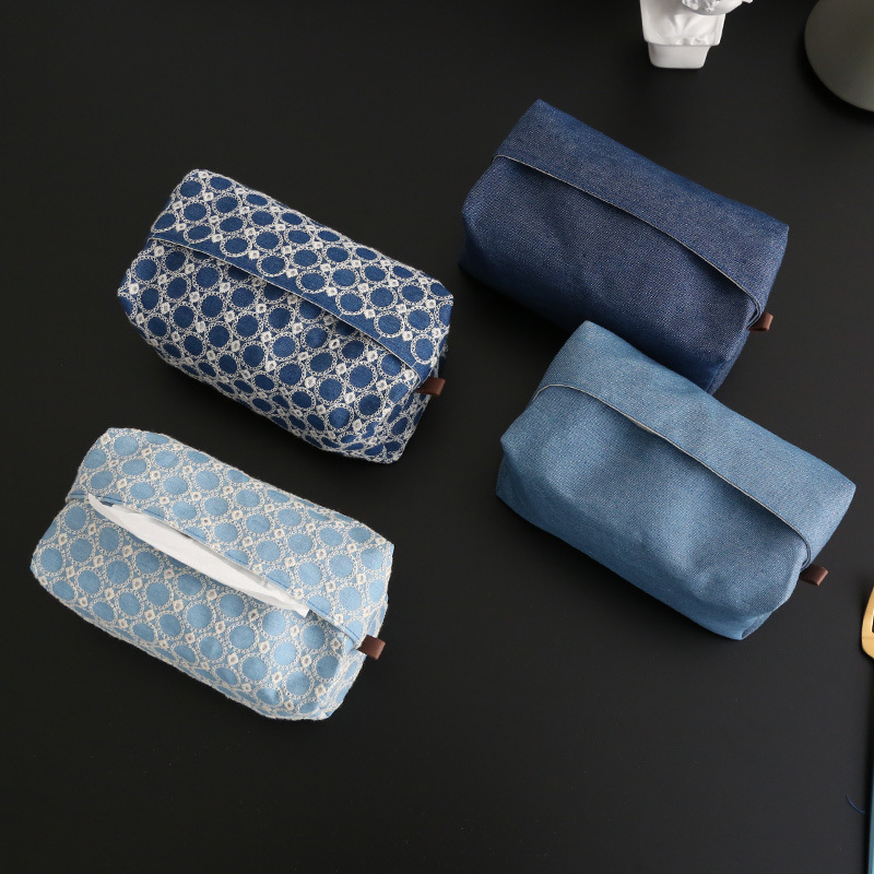 フェルト製チェック柄ティッシュケース吊り下げ式カバー