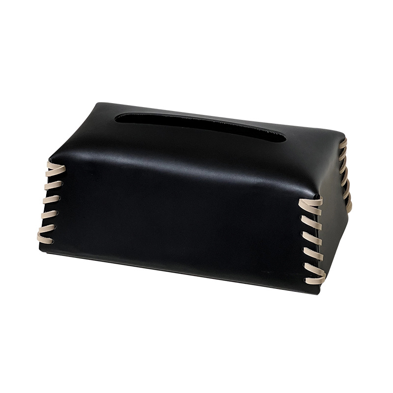 ティッシュケース 手縫いステッチレザーティッシュケース