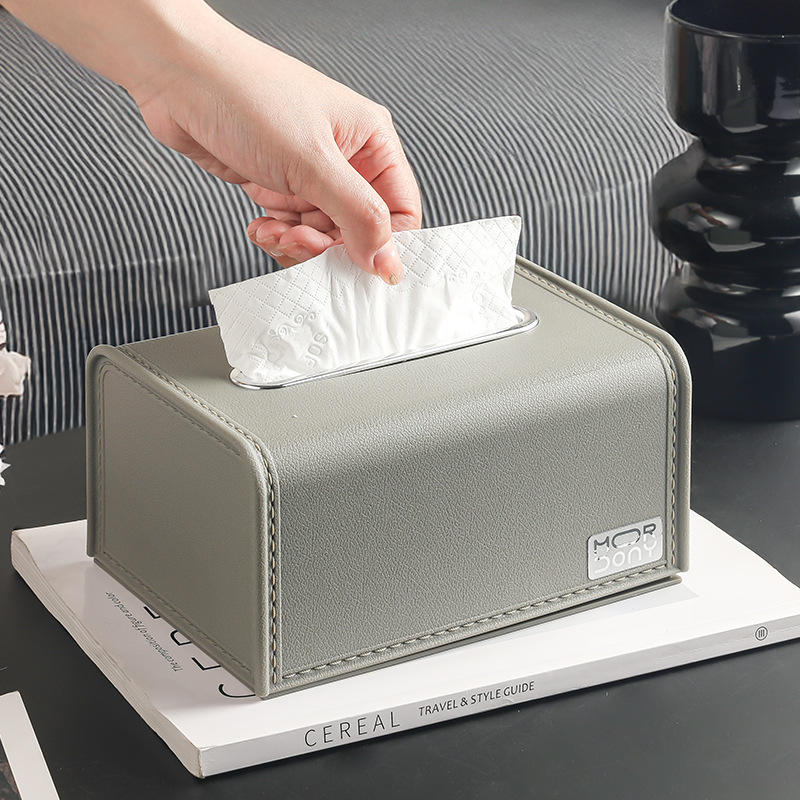 ティッシュケース 上質レザー仕立ての金属開口式ティッシュケース