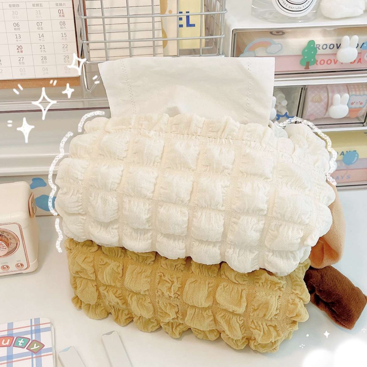 ティッシュケース　布製のおしゃれかわいいふわもこ壁掛けティッシュケース