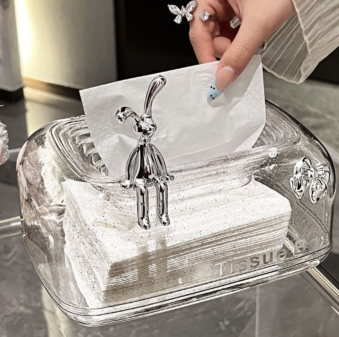 ティッシュケース うさぎモチーフ クリスタルティッシュボックス