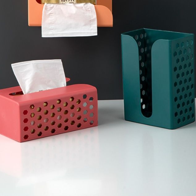 ティッシュケース ステンレス 壁掛け対応六角穴デザイン多機能収納ホルダー