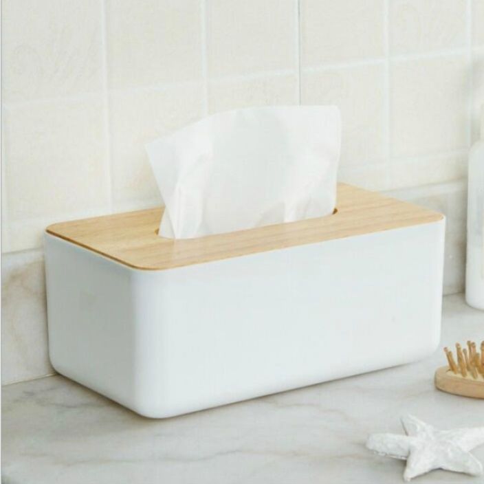 ティッシュケース プラスチック 木目調蓋付きシンプル角型ティッシュボックス