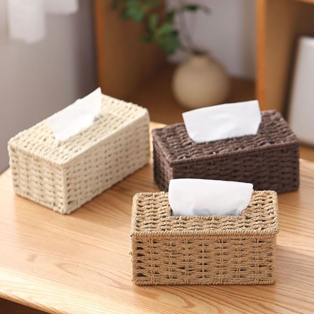 ティッシュケース ラタン手編み籐製長方形ティッシュケース