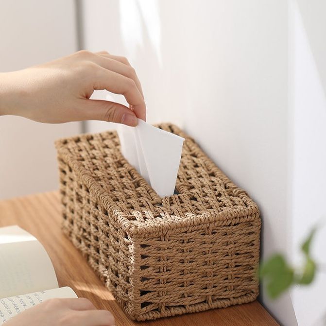 ティッシュケース ラタン手編み籐製長方形ティッシュケース