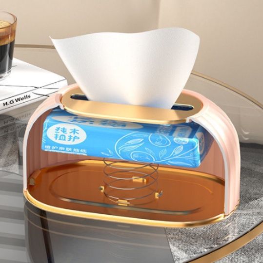 ティッシュケース 縦縞模様の丸型プラスチックティッシュケース