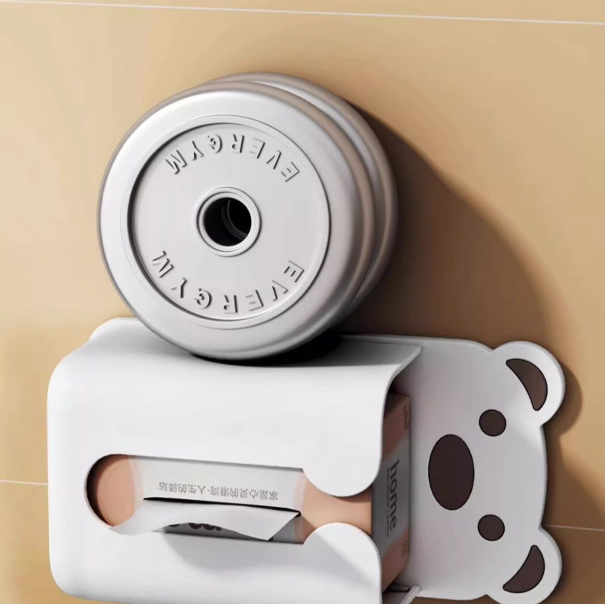 ティッシュケース くま顔デザイン壁掛けプラスチック製収納付きティッシュケース