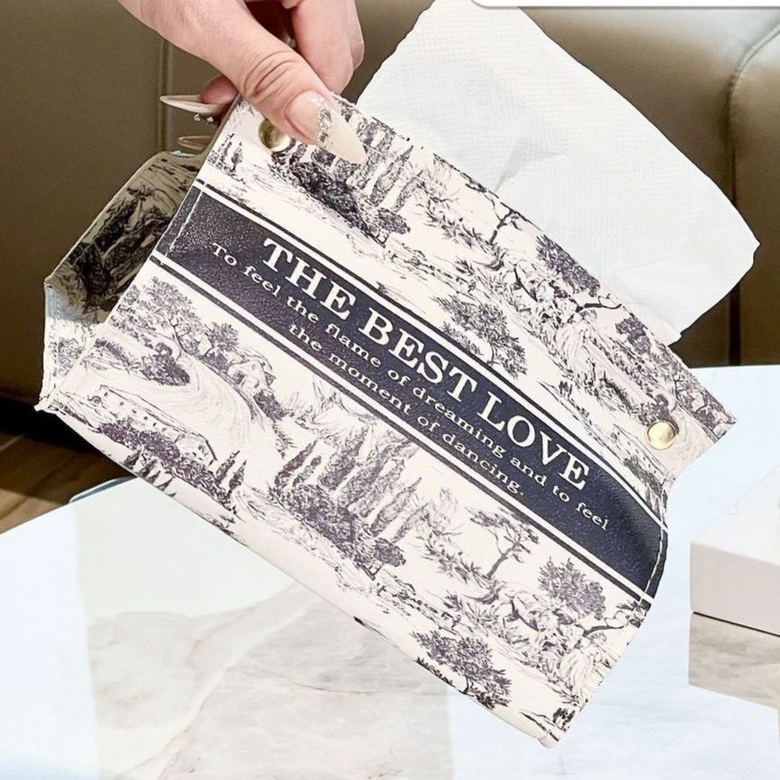 ティッシュケース 欧風景画柄レザー製ティッシュボックスカバー